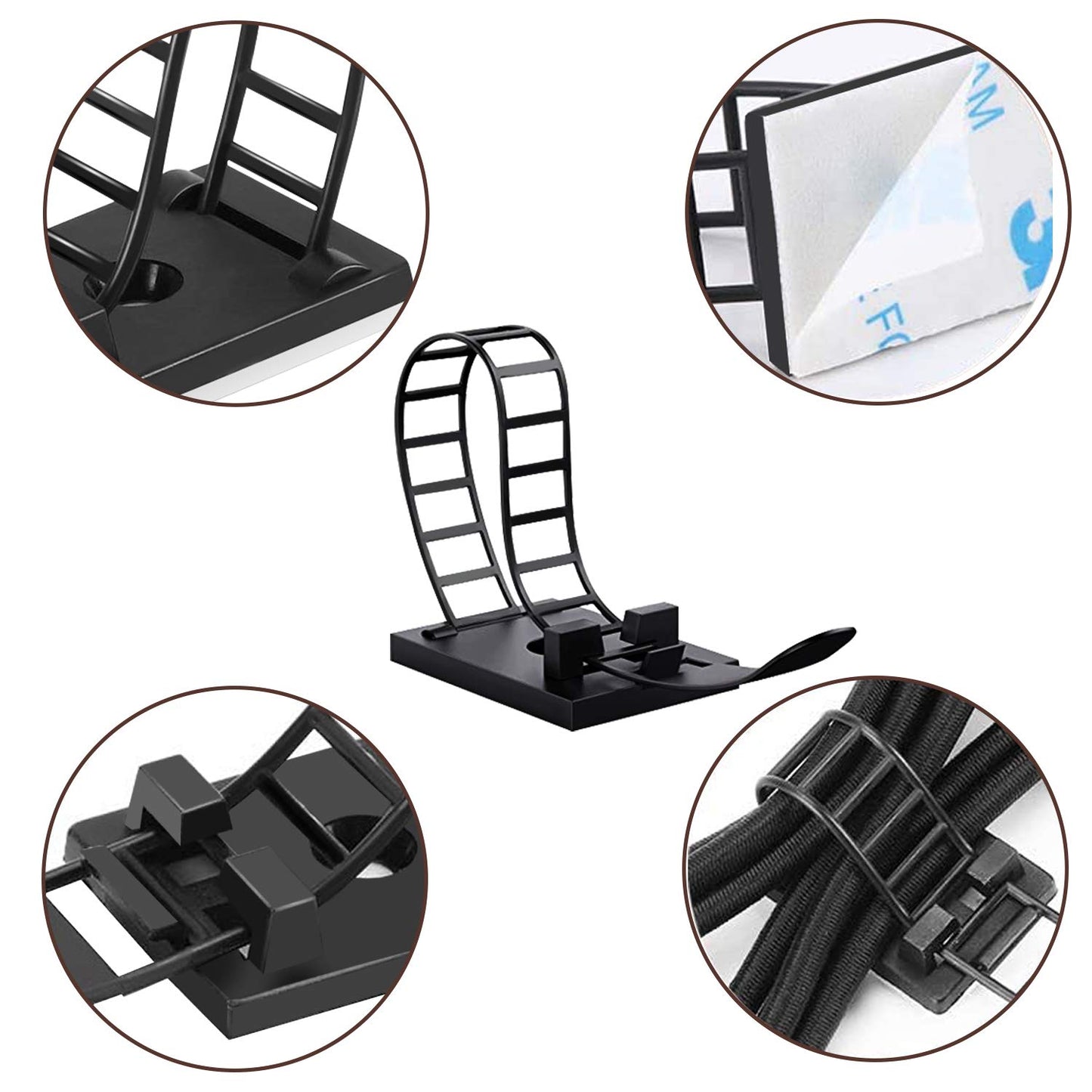 50Pcs Adhesive Cable Management Ties Extra Screw & Hole,Multi-Purpose Wire Organizer Adjustable Nylon Cable Straps Cord Holders for Home and Office