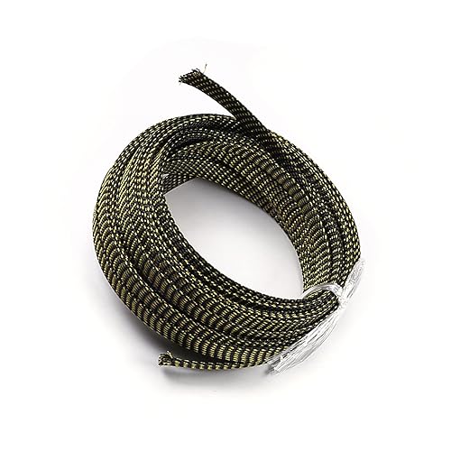 Bettomshin 1Pc 32.8Ft(10m) Cable Management Sleeve, 1/2"(12mm) Width PET Black & Gold Cord Protector, Wire Loom Tube Insulated Split Sleeving for USB