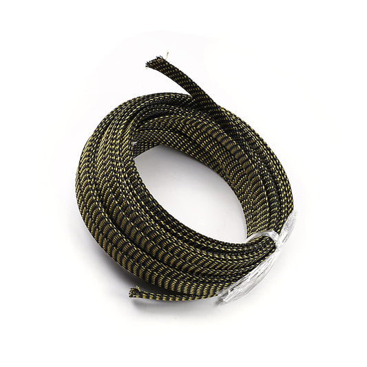 Bettomshin 1Pc 32.8Ft(10m) Cable Management Sleeve, 1/2"(12mm) Width PET Black & Gold Cord Protector, Wire Loom Tube Insulated Split Sleeving for USB