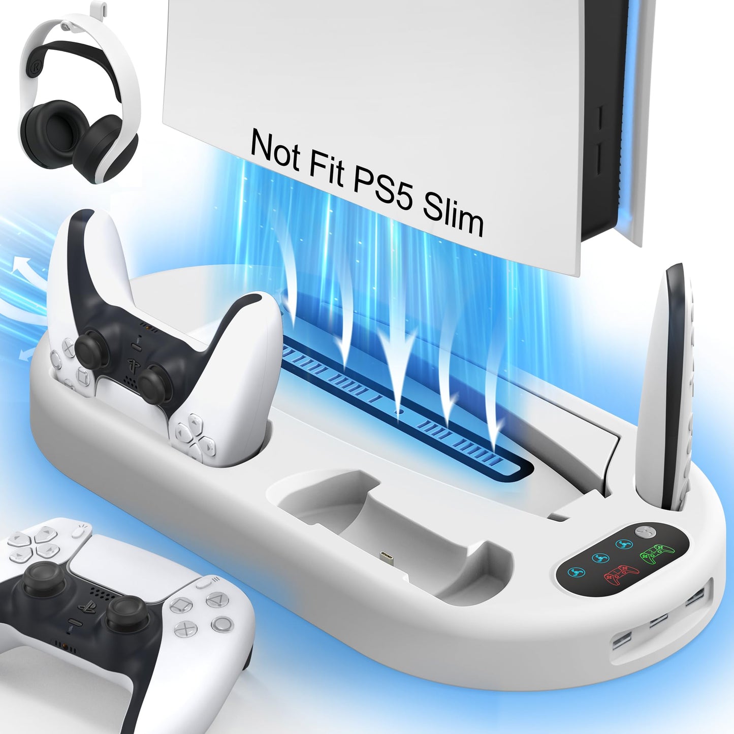 AMZDM PS5 Stand Cooling Station with Dual PS5 Charging Station & Controller Charger, White