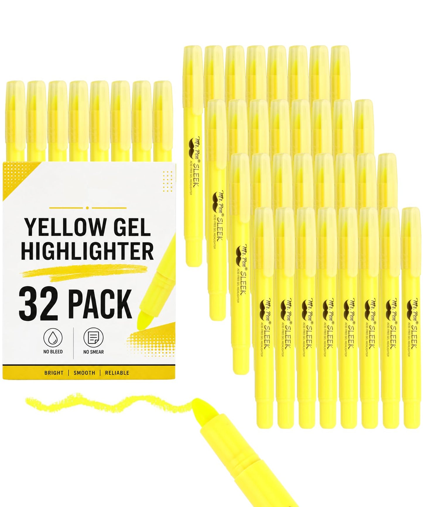 Mr. Pen- Yellow Gel Highlighter, 32 Pack, Bulk Twist-Up | Bible Highlighters No Bleed Through, Fast Drying, Odor-Free Gel Highlighter for Bible Study
