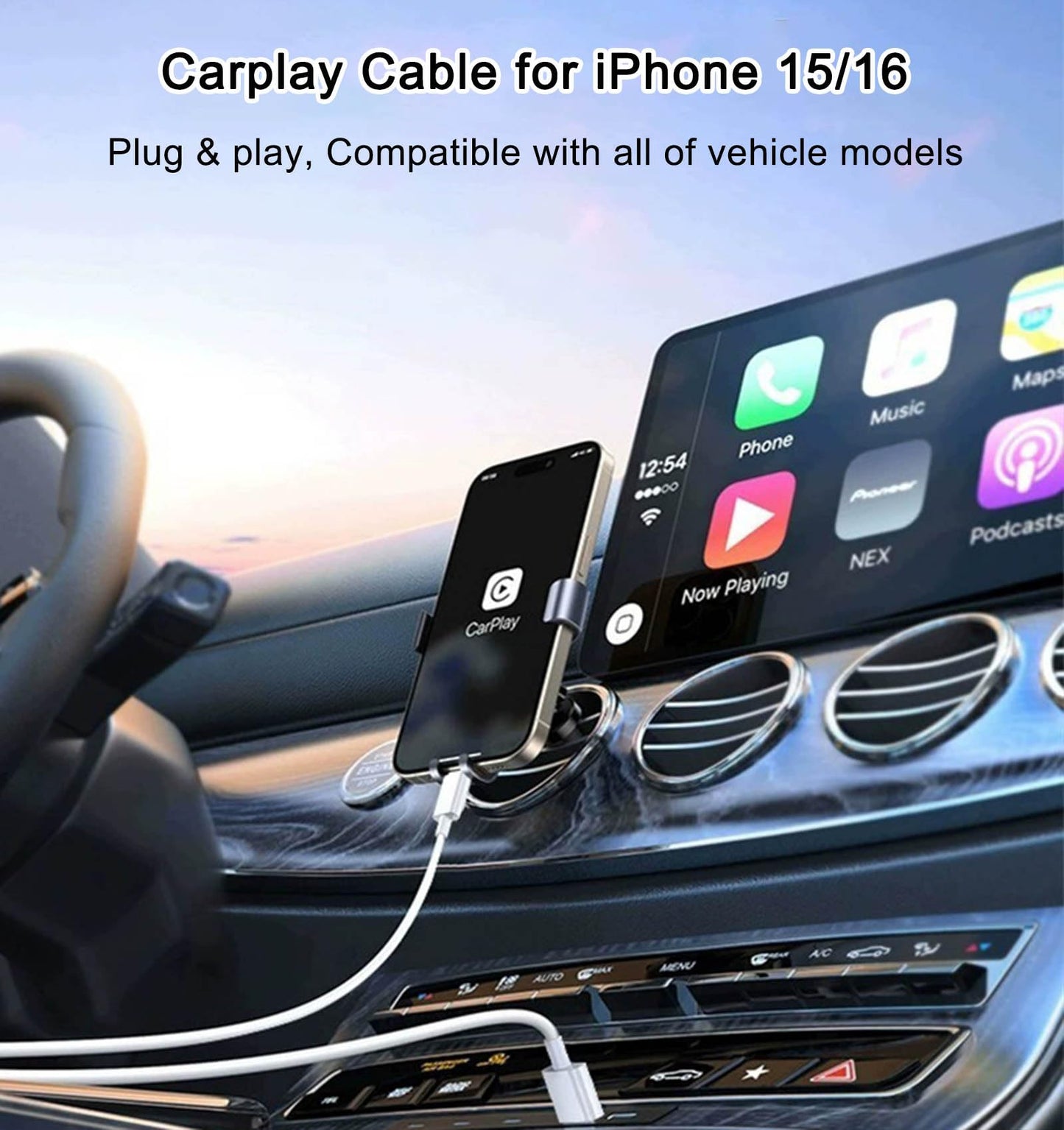 AKWOR Car Carplay Cable Adapter for iPhone 15/16 Charger Cord, 3FT USB A to USB C Cable Compatible for iPhone 16/15 Pro Max Plus, iPad 10th, iPad Pro