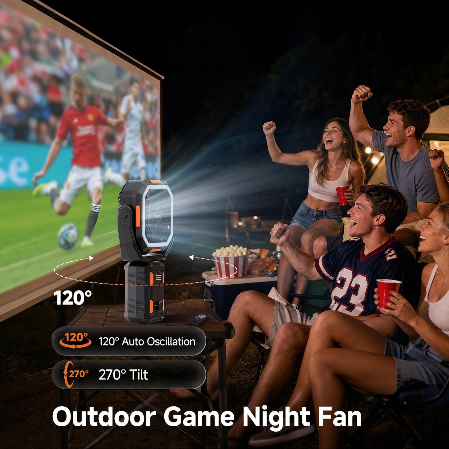 OGERY Camping Fan, Portable Fan with Adjustable Height Stand, 20000mAh Rechargeable Battery Powered Fan with Remote, LED Light, Auto Oscillation, Fast