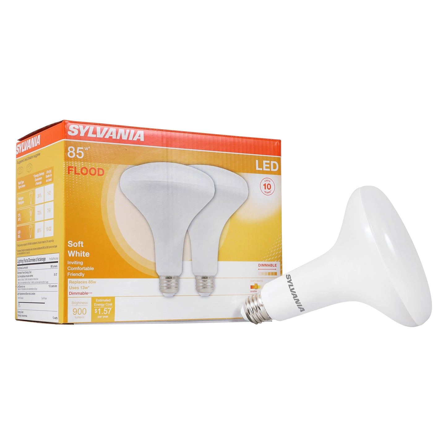 LEDVANCE LED Flood BR40 Light Bulb, 85W Equivalent Efficient 13W, E26 Medium Base, Dimmable 2700K Soft White - 2 Pack (79498)