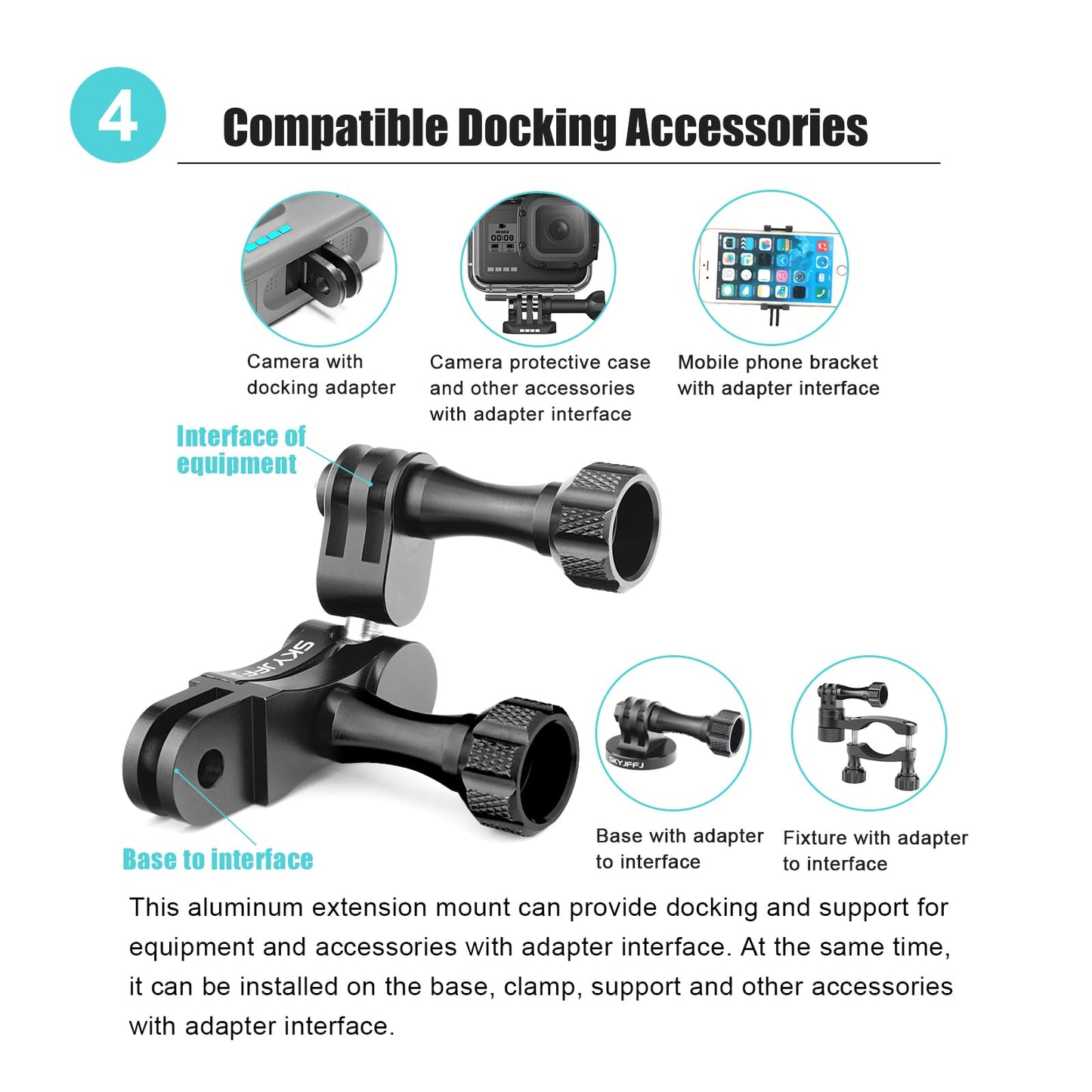 SKYJFFJ Aluminum Ball gopro Handlebar Mount, 360 Rotation and Lock Any Direction, Shock-Resistant, Compatible with Gopro Hero 13 12 11 10 9 8 DJI Osmo