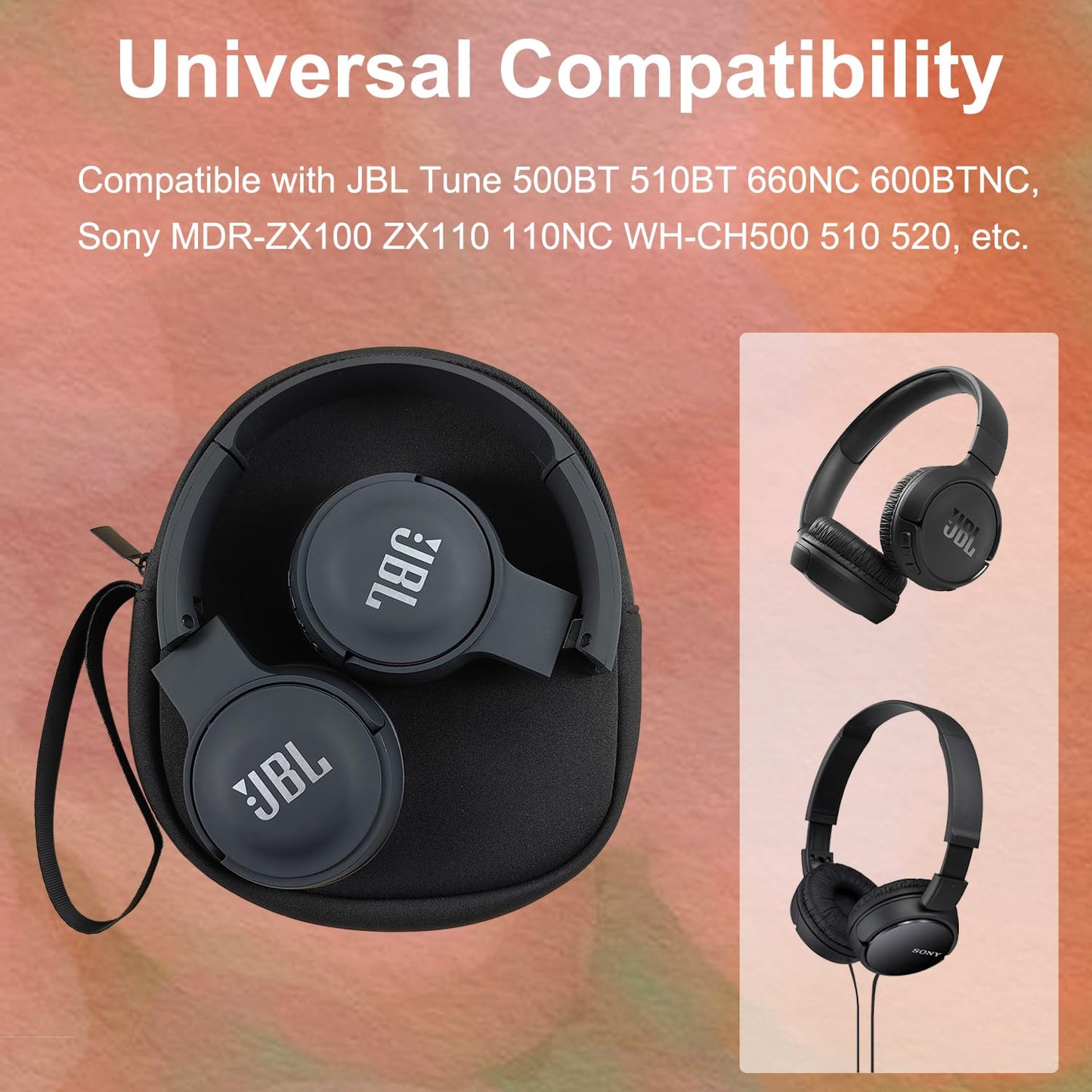 On-Ear Headphones Headset Storage Bag, Lightweight Headphone Case Soft Neoprene Cover Travel Carrying Pouch for Foldable JBL Tune 500BT 510BT 660NC…