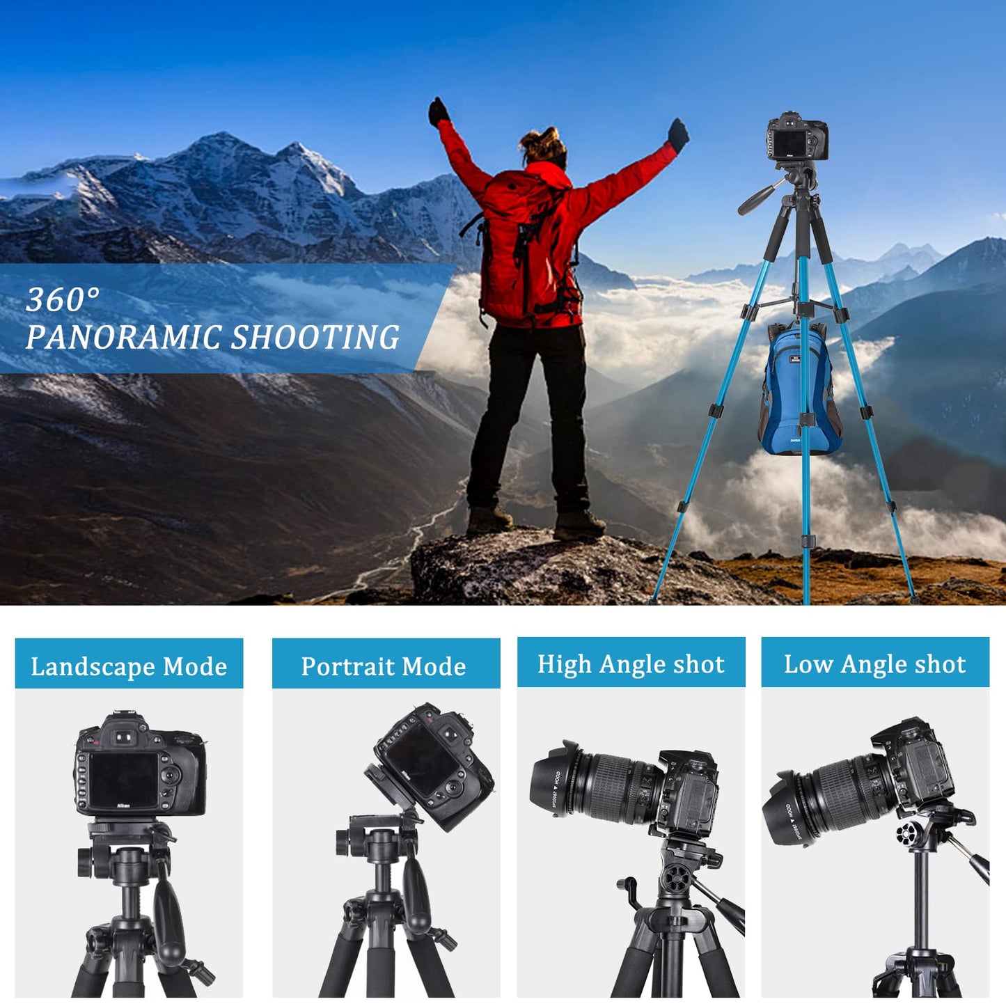 Portable 55-inch Camera Tripod Q111 Lightweight Phone Stand with Phone Holder and Quick Release Plate for DSLR Cameras,Cell