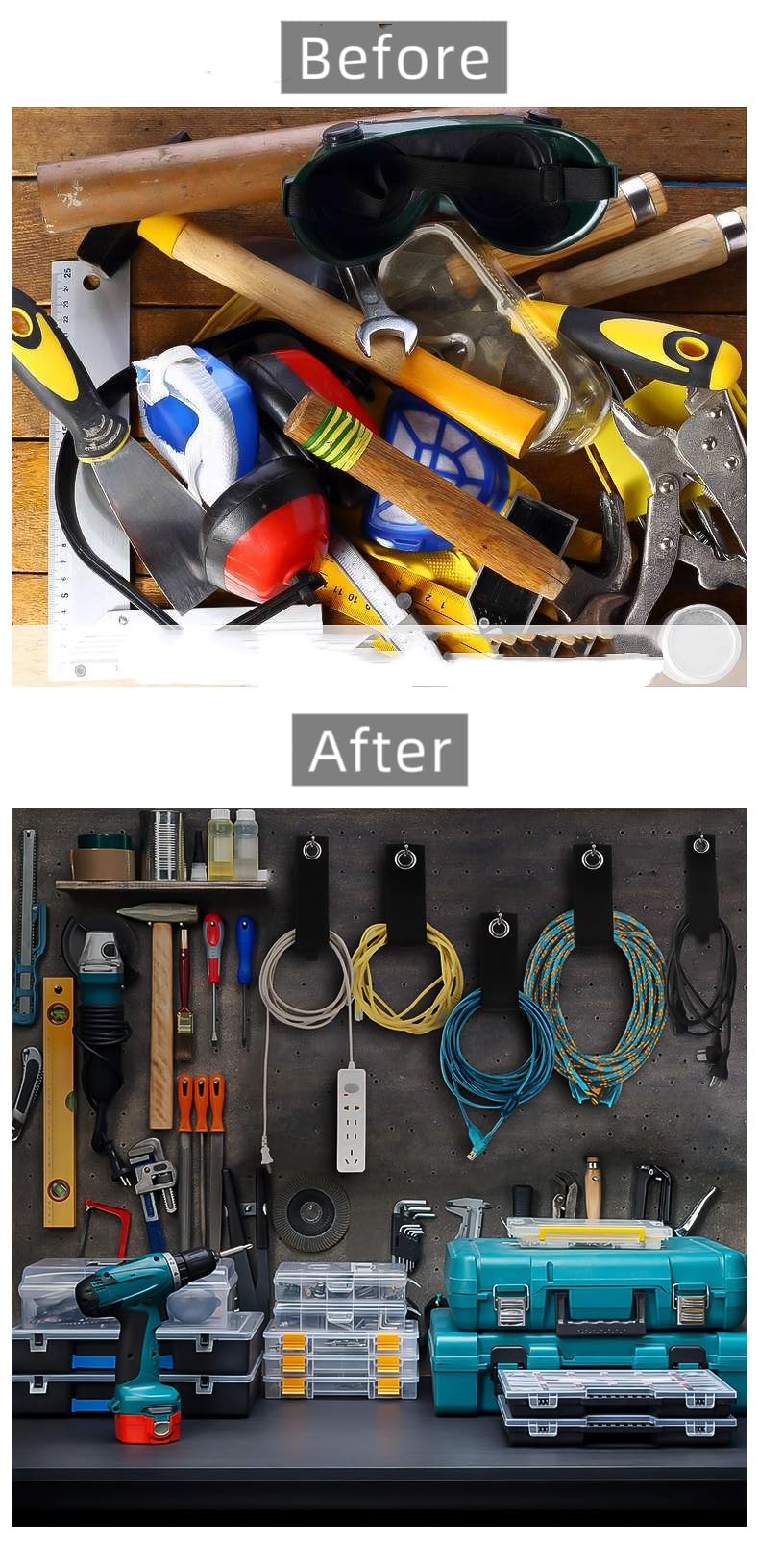 10 Pack Cable Straps Storage Straps Garage Organization, Heavy Duty Large 13-inch Hook and Extension Cord Storage Strap for Cable, Hose, Power Cord