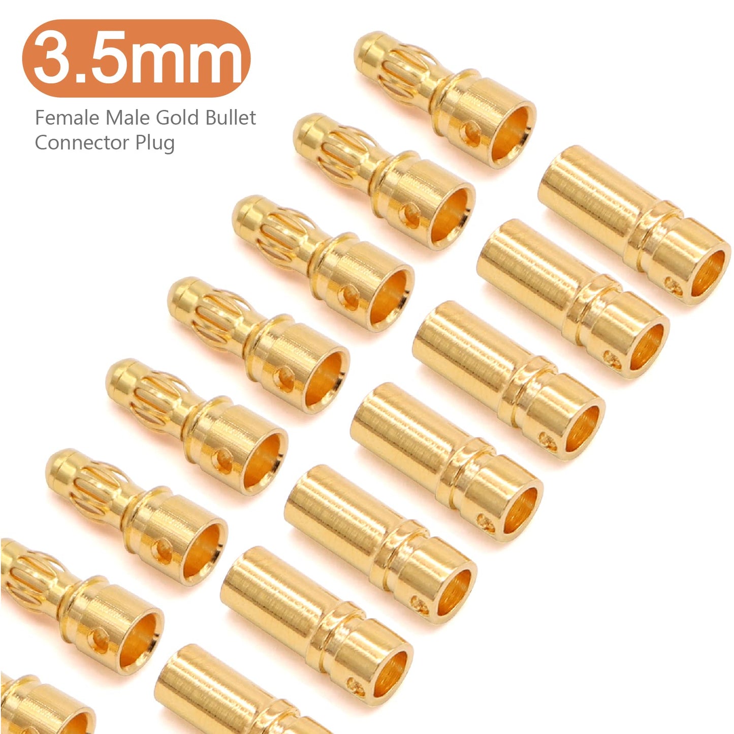 Ruikarhop 100 PCS RC Bullet Connectors 2mm 3.5mm 4mm Female Male Gold Banana Bullet Connector Plug with Heat Shrink Tube