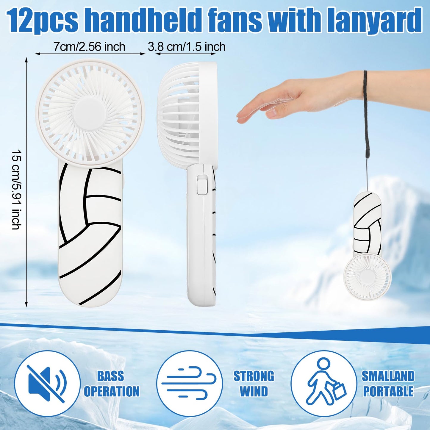 WILLBOND 12 Pcs Tennis Mini Handheld Fan Bulk with Lanyard