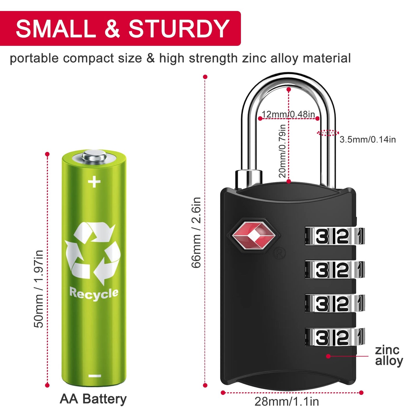 ZHEGE TSA Approved Luggage Lock – 4 Digit Combination Travel Padlock with 80cm Flexible Cable for Suitcases & Backpacks