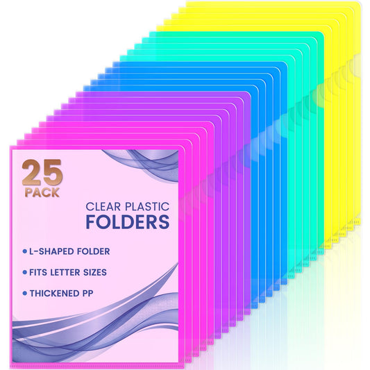 Sooez 25 Pack Clear Document Folder Project Pockets, Clear Plastic Folders