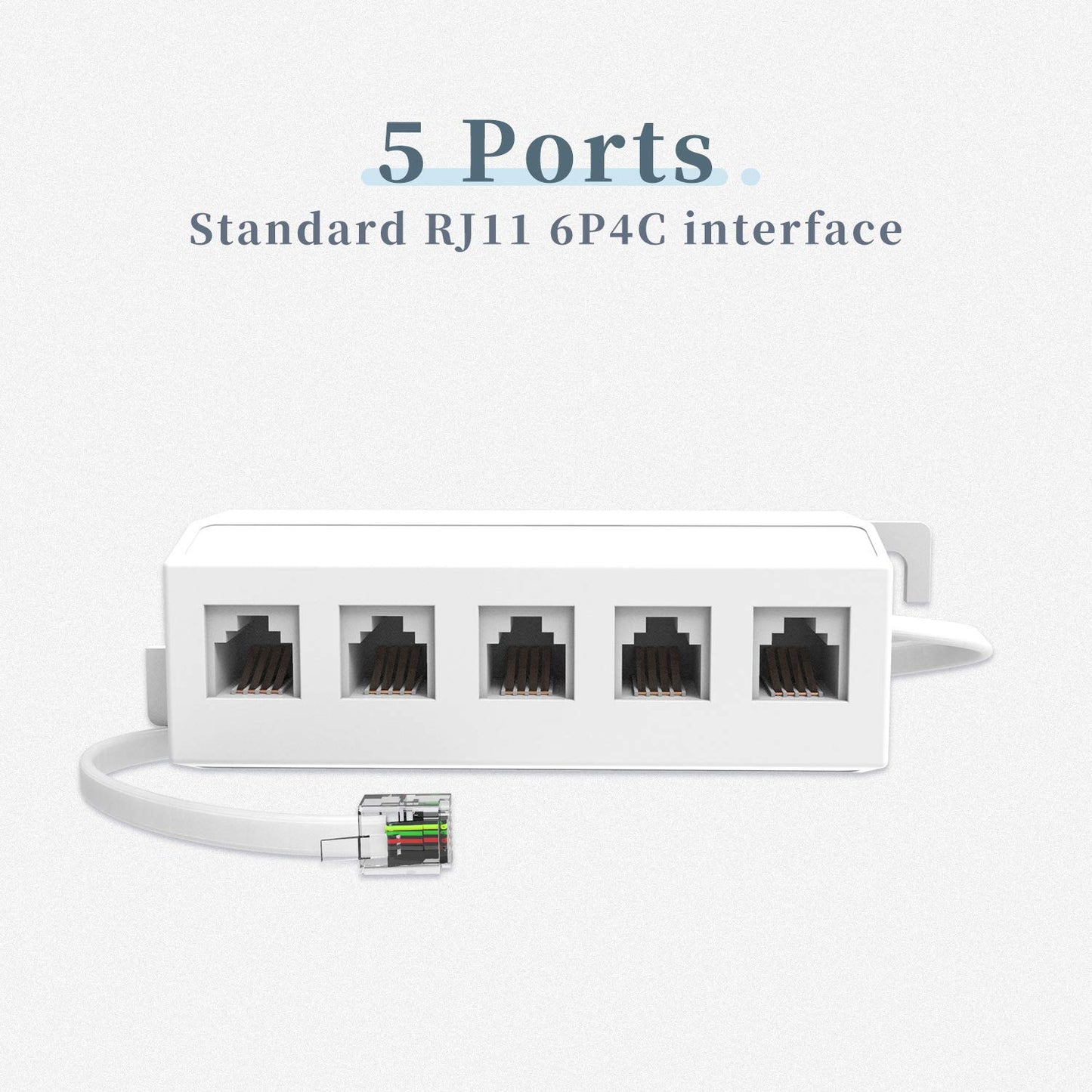 RFAdapter Phone Line Splitter Adapter 1 to 5, RJ11 6P4C Male to 5 Way 6P4C Female Socket Used for Connect Printer, Fax Machine and Multiple Landline
