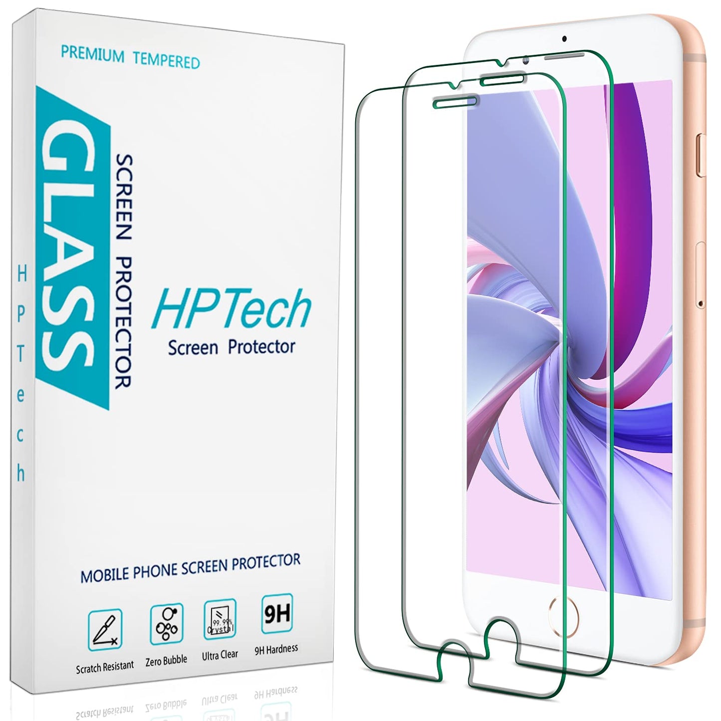 HPTech (2 Pack) Tempered Glass For iPhone 8 Plus, iPhone 7 Plus, iPhone 6S Plus, iPhone 6 Plus 5.5-Inch Screen Protector, Case Friendly, Easy