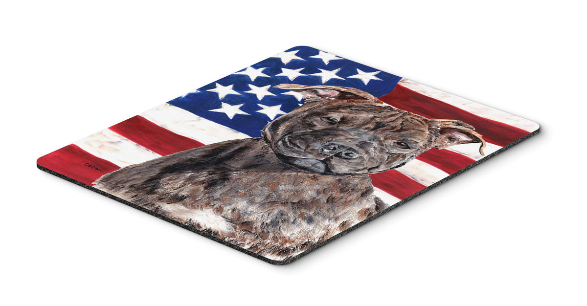 Caroline's Treasures SC9633MP Staffordshire Bull Terrier Staffie with American Flag USA Mouse Pad, Hot Pad or Trivet for Home Office Gaming Working