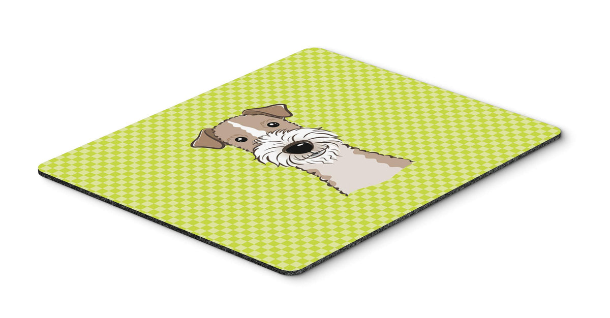 Caroline's Treasures BB1309MP Checkerboard Lime Green Wire Haired Fox Terrier Mouse Pad, Hot Pad or Trivet for Home Office Gaming Working Computers