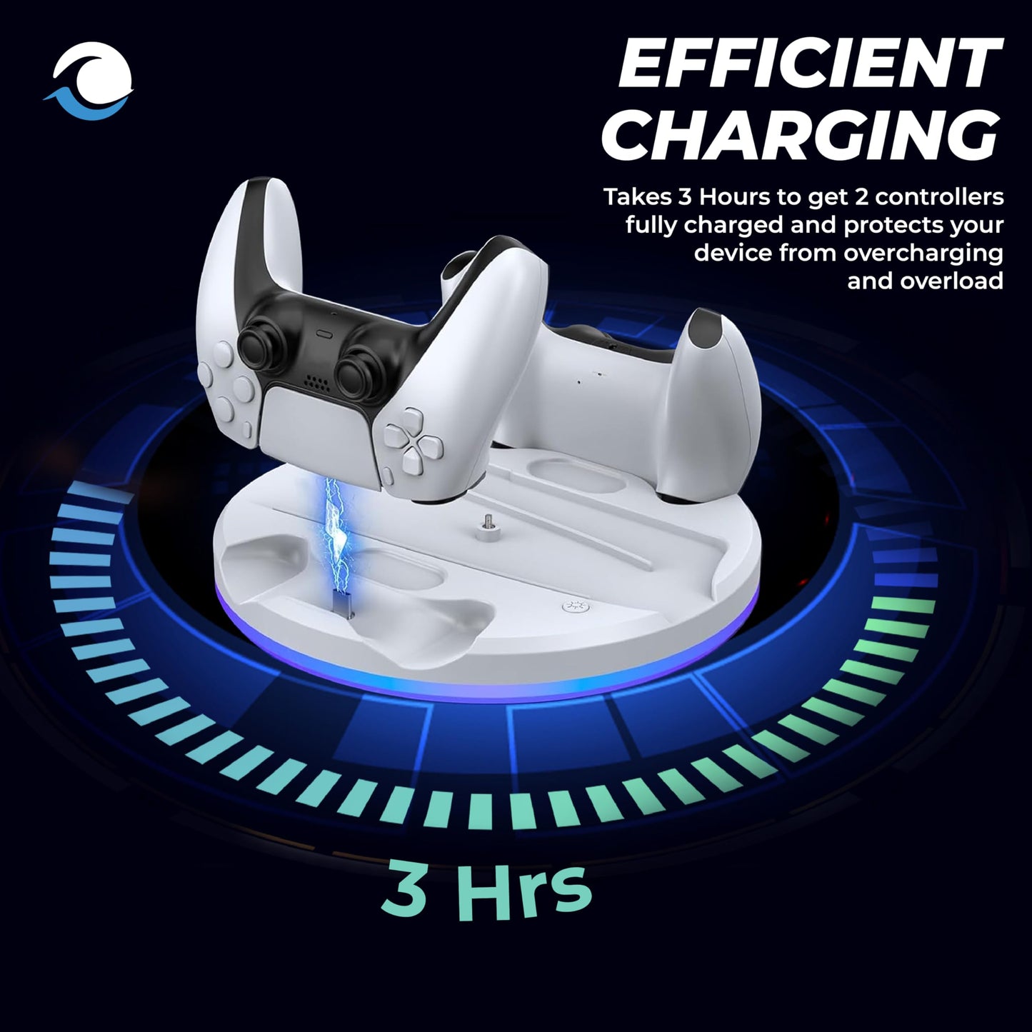 Stand with Dual Controller Charger for PS5 Slim - Vertical Console Stand with Headset Hook for PlayStation 5 - Cool RGB Lights - Efficient Charging