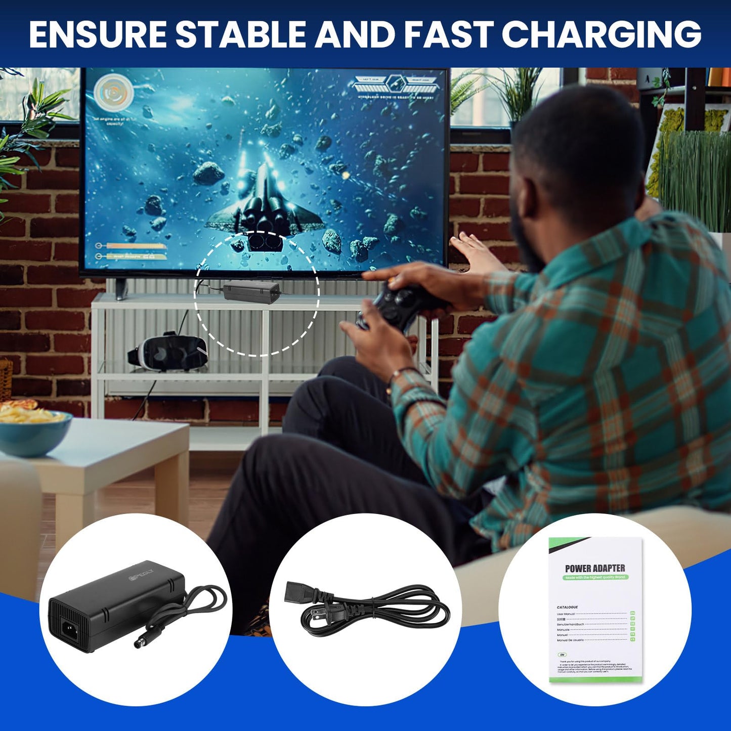 PEGLY Power Supply for Xbox 360 E, Power Supply Brick with Power Cord, AC Adapter Power for Microsoft Xbox 360 E Console, 100-240V