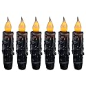 CVHOMEDECO. Real Wax Hand Dipped Battery Operated LED Timer Taper Candles Rustic Primitive Flameless Lights Décor, 4-3/4 Inch, Matt Black, 6 PCS in a