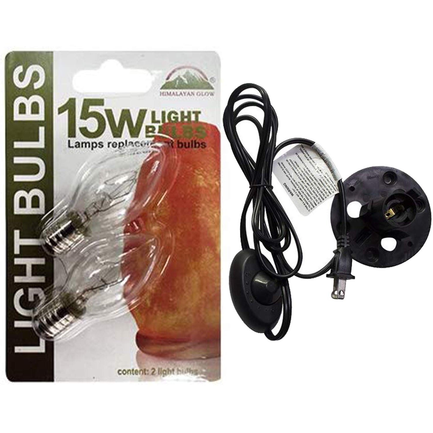 Himalayan Glow Himalayan Salt Lamp Cord Replacement with Dimmer Switch (2-Pack) and E12 Halogen Salt Lamp Bulbs(4-Pack), 6 Feet Long with Base