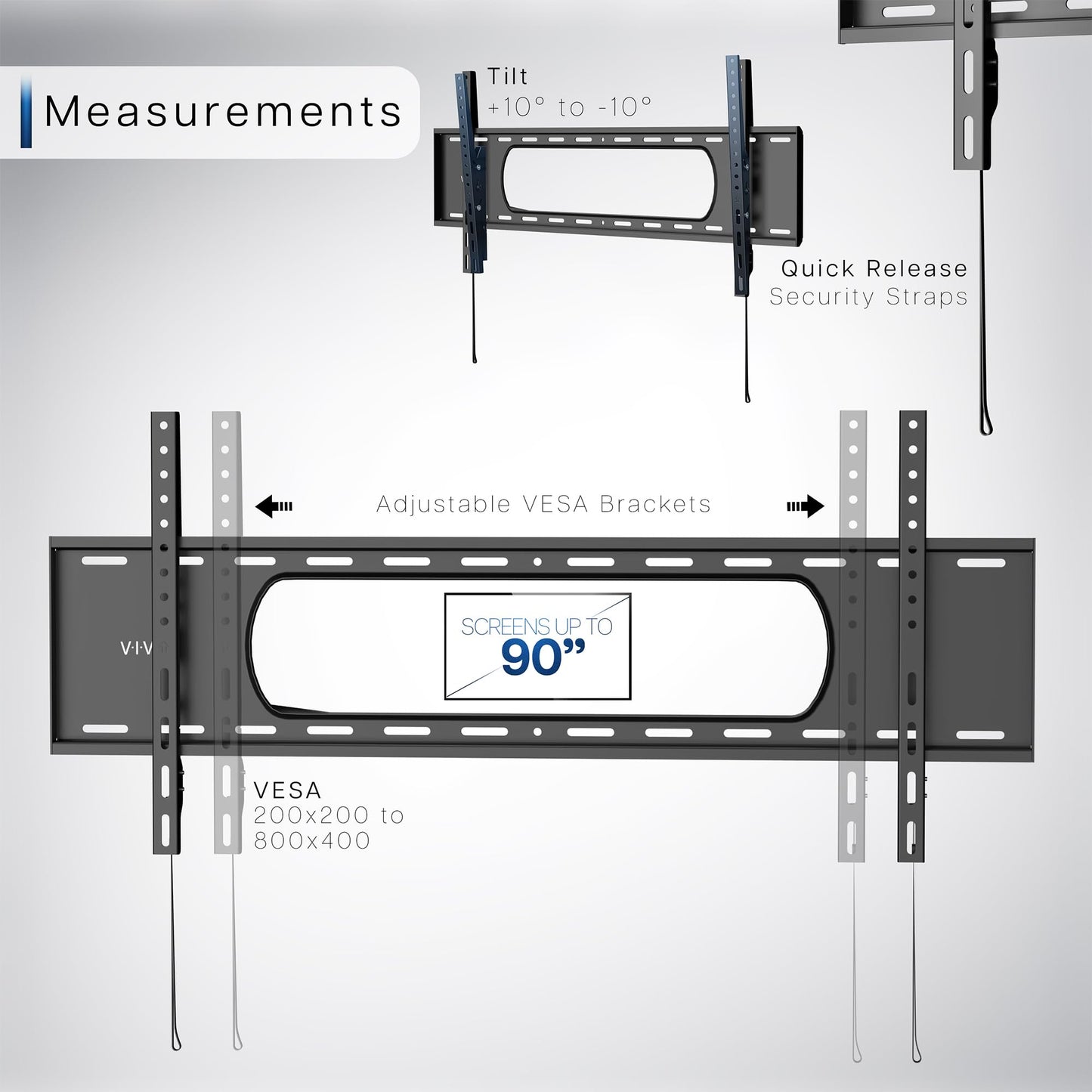 VIVO Heavy Duty Tilting TV Wall Mount for 43 to 90 inch Screens, Max VESA 800x400mm, Black, MOUNT-VW090T