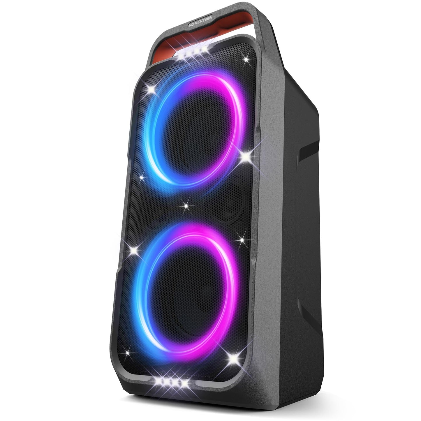 Foxdawn Portable Bluetooth Speaker: 240W Peak Powerful Loud Sound Deep Bass Wireless Boombox Large Subwoofer 15 Hours Battery Life Fast Charging