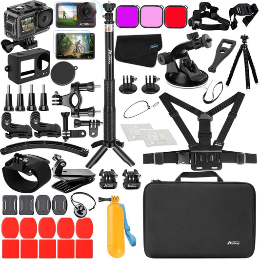 Husiway Accessories Bundle for DJI Osmo Action 5 Pro/Action 4/3 Waterproof Case Diving Housing Silicone Case Glass Screen Protector Film Whole Kit 60E