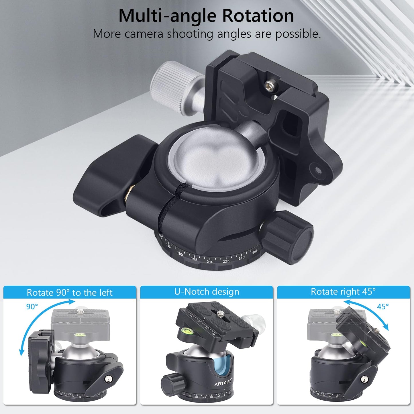 Low Profile Tripod Ball Head 36mm Stability Panoramic Tripod Head 360 Rotating Metal Ballhead with 1/4 inch Arca QR Plate for DSLR Cameras Tripods