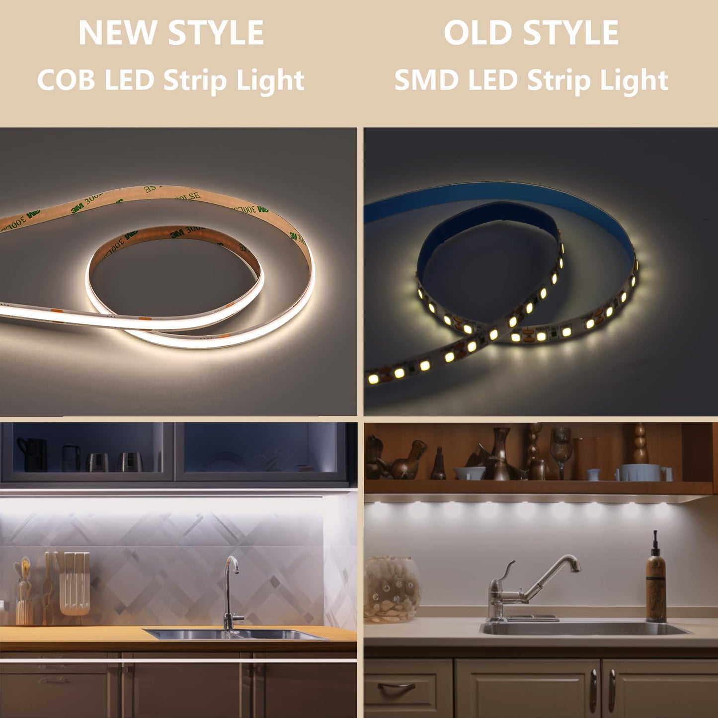 BENLUN 24V CCT COB LED Under Cabinet Strip Lighting 32.8FT, 3000K 4000K 6000K Cuttable LED Tape Light CRI 93 with Remote Controller and Power Supply
