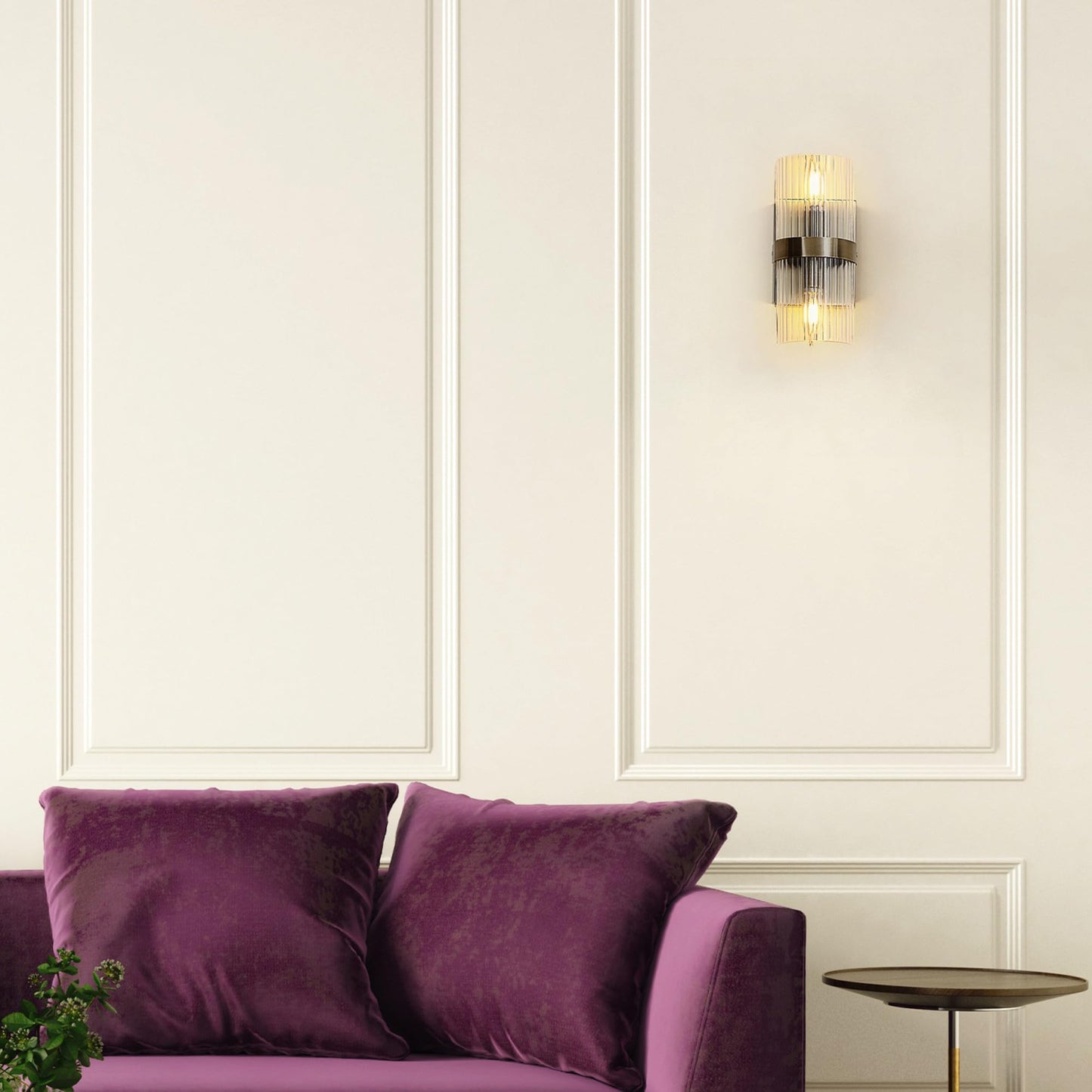 Globe Electric 65000046 2-Light Wall Sconce, Matte Brass, Ribbed Glass Shade, E12 Base Sockets, Wall-Lamp Dimmable, Lights for Bedroom, Kitchen