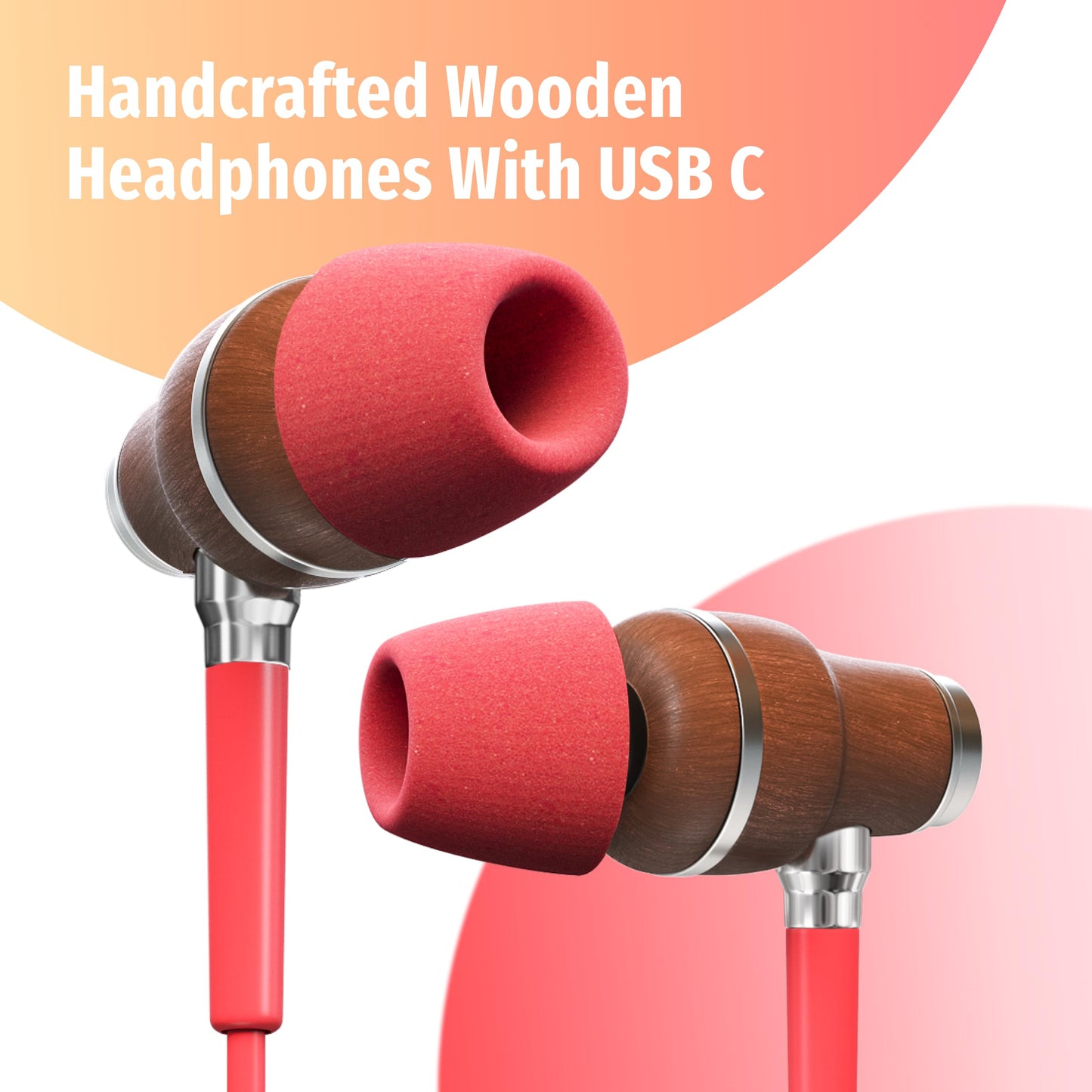 Symphonized Premium Wooden USB-C Wired Headphones for iPhone 17, 16, 15, Samsung & Android, Wired Earbuds USB C Headphones with Microphone & Volume