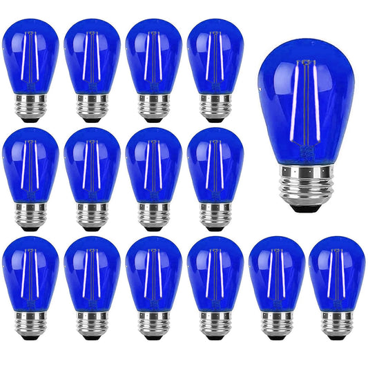 LRSUEYSKIN S14 Blue LED Bulb Replacement LED Light Bulbs 2W Plastic Shatterproof Night Bulb E26 Base S14 String Light Waterproof Vintage Bulb