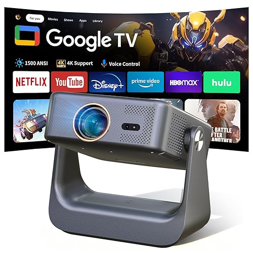 ?Official Google TV/1500 ANSI/4K Supported?Smart TV Projector with WiFi and Bluetooth, Native 1080P Portable Projector, Auto Focus & Keystone, Voice