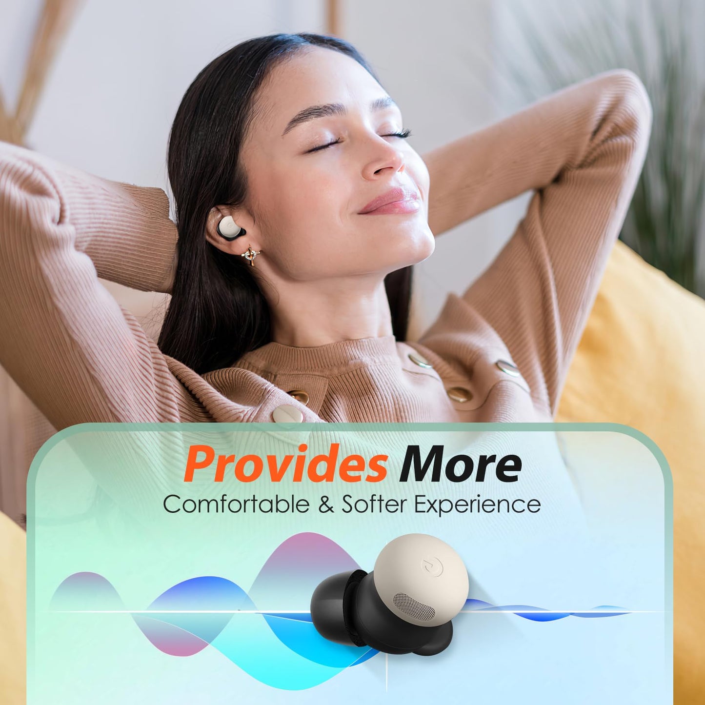Memory Foam Tips for New Google Pixel Buds Pro 2 / Pixel Buds 2a, No Silicone Eartips Pain, Anti-Slip Replacement Ear Tips, Fit in the Charging Case
