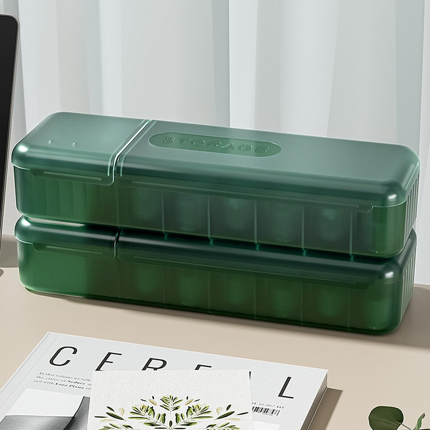 LUWOO Cable Organizer Box with 10 Wire Ties, Clear Charge Cord Management Cases with 7 Compartments, Desktop Drawer Organizer Storage Container, Wire