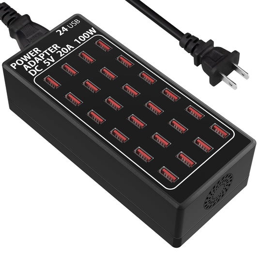 USB Charging Station, 100W/20A 24 Port Desktop Multiple Device Charger Station, Multi Ports Fast Phone Charging Station Organizer, Suitable for School