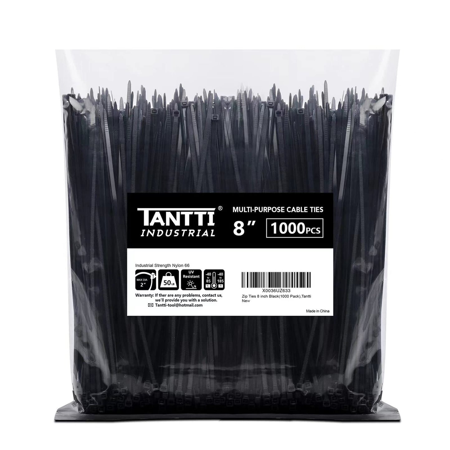 Zip Ties 8 inch Black Zip Ties 1000 Pack, Wire Ties with 50lb Tensile Strength, UV Resistant Cable Ties, Self-locking Plastic Ties for Indoor