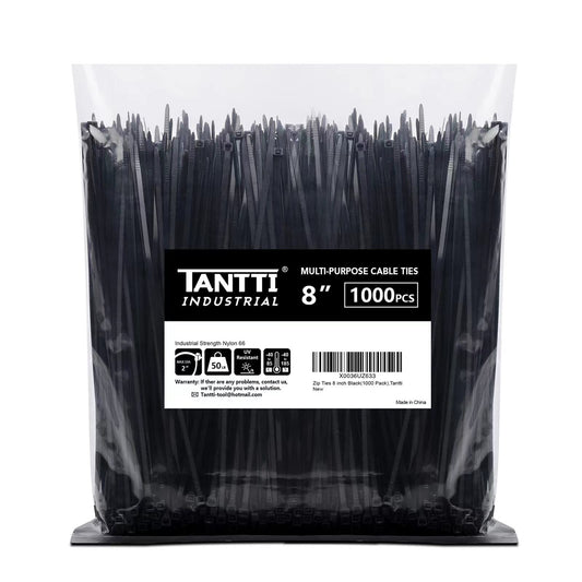 Zip Ties 8 inch Black Zip Ties 1000 Pack, Wire Ties with 50lb Tensile Strength, UV Resistant Cable Ties, Self-locking Plastic Ties for Indoor