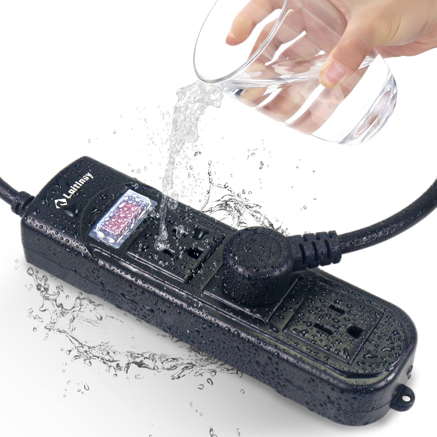 Loitinsy Outdoor Power Strip Weatherproof, Waterproof Flat Plug with 3 Outlets, 6.5 FT Extension Cord, Overload Protection and Shockproof, Suitable