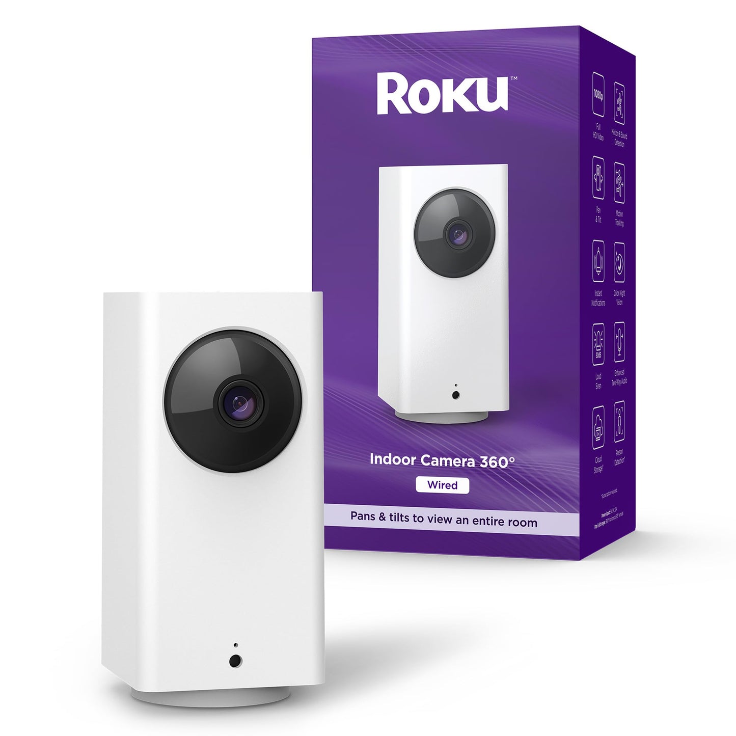Roku Indoor Camera 360° for Home Security - Security Camera with 1080p HD Color Night Vision, Compatible with Alexa & Google, Motion Detection