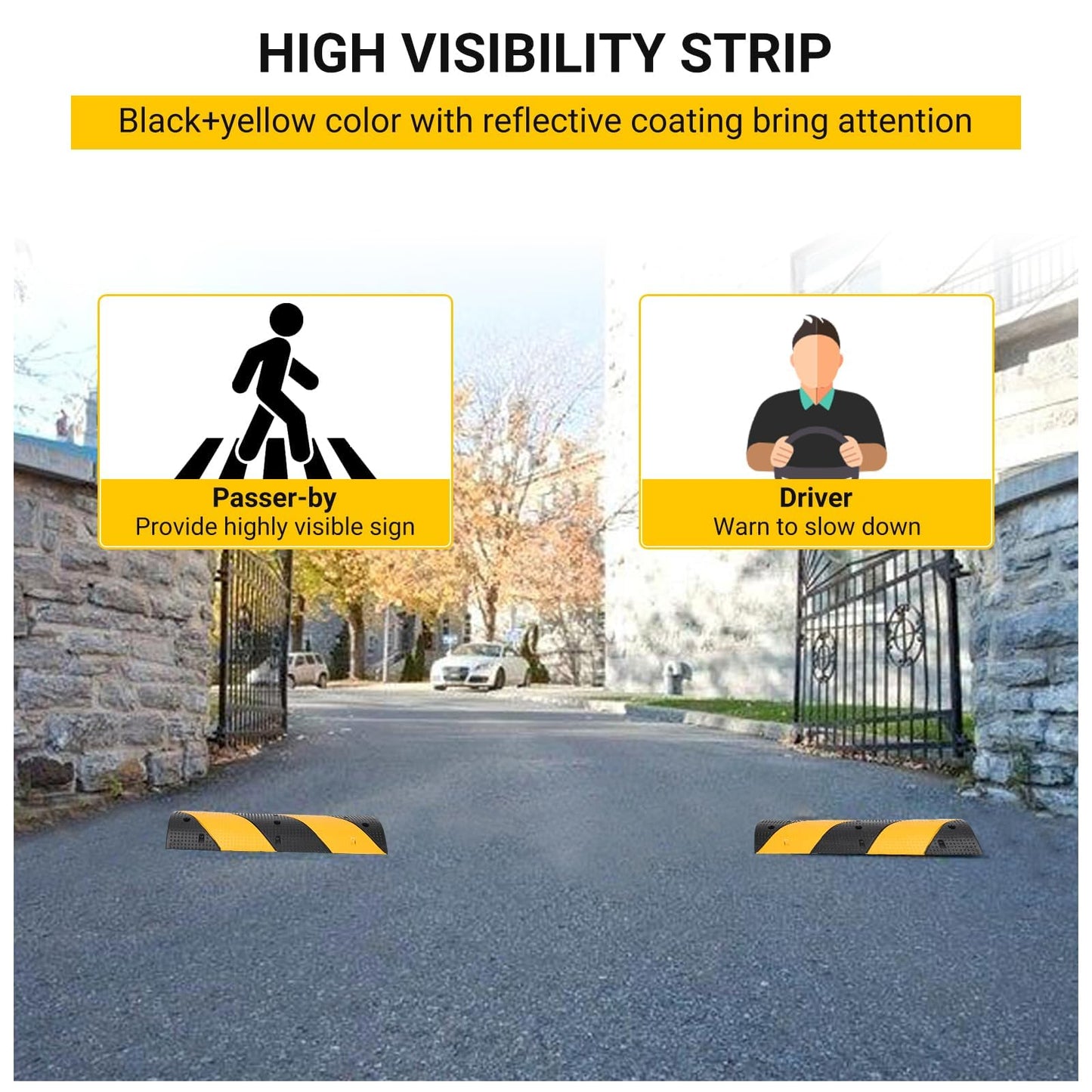 3.3 FT Heavy Duty Rubber Speed Bump 2-Pack, Driveway Cable Protector Ramp with Installation Bolts for Parking Lots, Garage & Gravel Roads