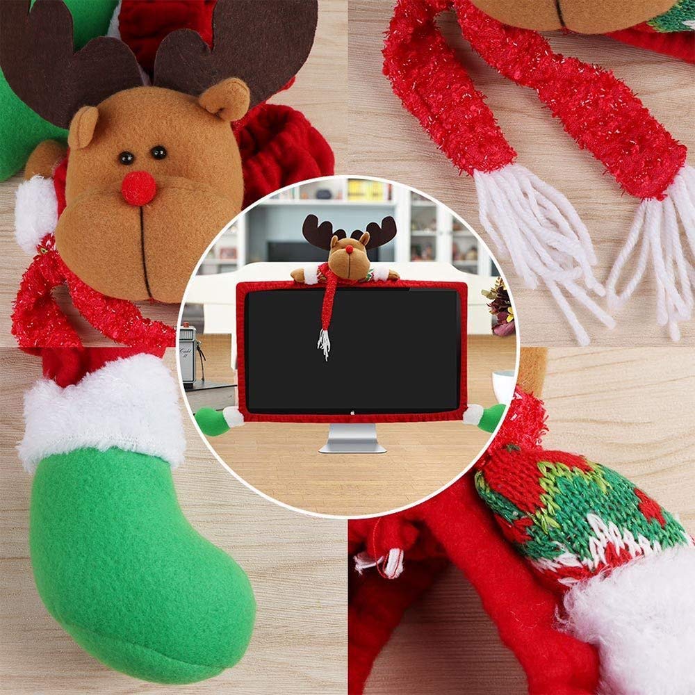 SUSHAFEN 1 Pack Christmas Computer Monitor Border Cover TV Monitor Cover Elastic Laptop Computer Cover for Xmas Home Office Computer Decoration-Elk