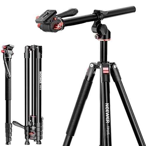 NEEWER Basics Overhead Camera Tripod Monopod with Fluid Head & Horizontal Center Column, 75.4 Inch Tall Metal DSLR Video Travel Stand, Arca Type QR