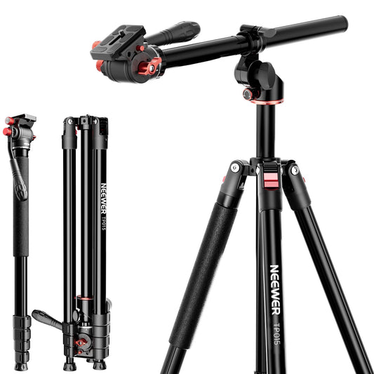 NEEWER Basics Overhead Camera Tripod Monopod with Fluid Head & Horizontal Center Column, 75.4 Inch Tall Metal DSLR Video Travel Stand, Arca Type QR