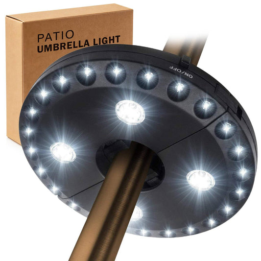 OYOCO Patio Umbrella Light 3 Brightness Modes Cordless,with 28 Cool White LEDs-4 * AA Battery Operated Umbrella Lights,Fits 1.15"-2" Umbrella