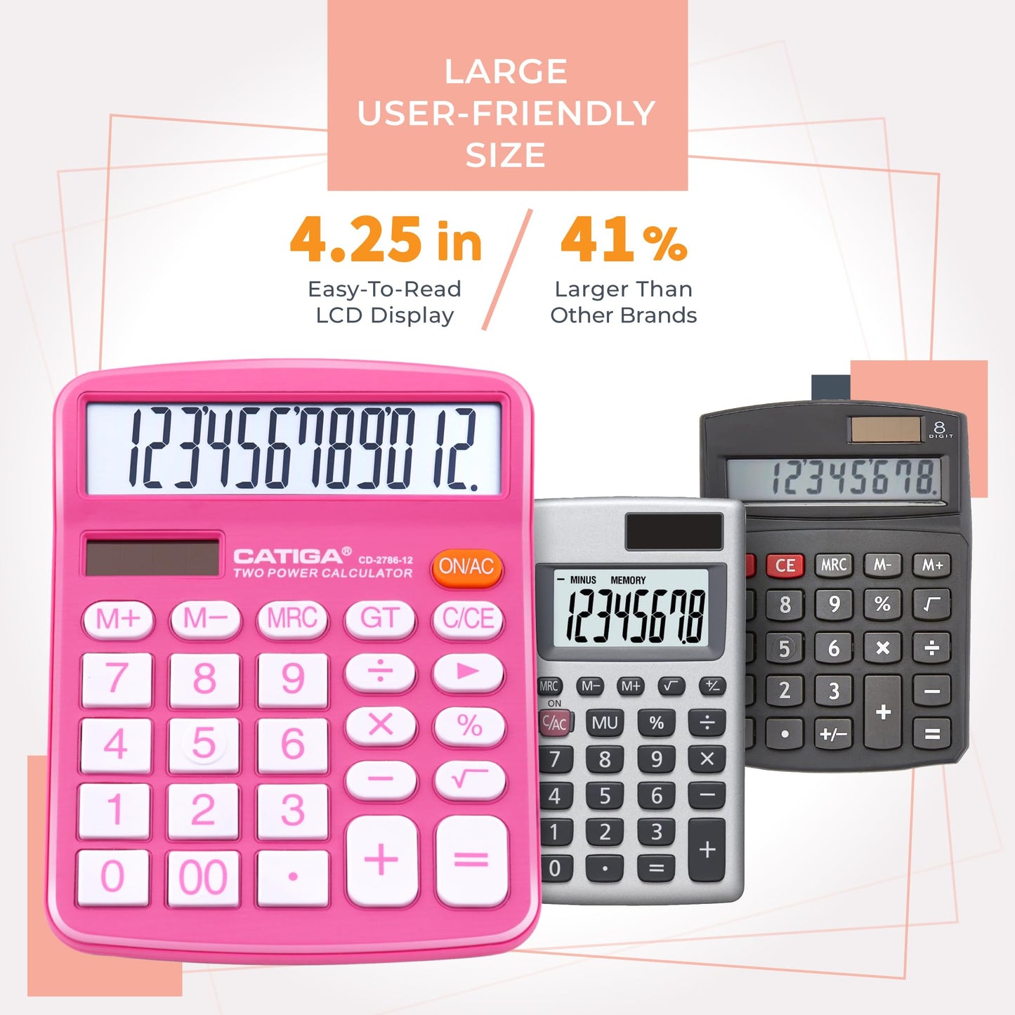 12 Digit Desktop Calculator with Large LCD Display and Sensitive Button, Dual Solar Power and Battery, Standard Function for Office, Home, School