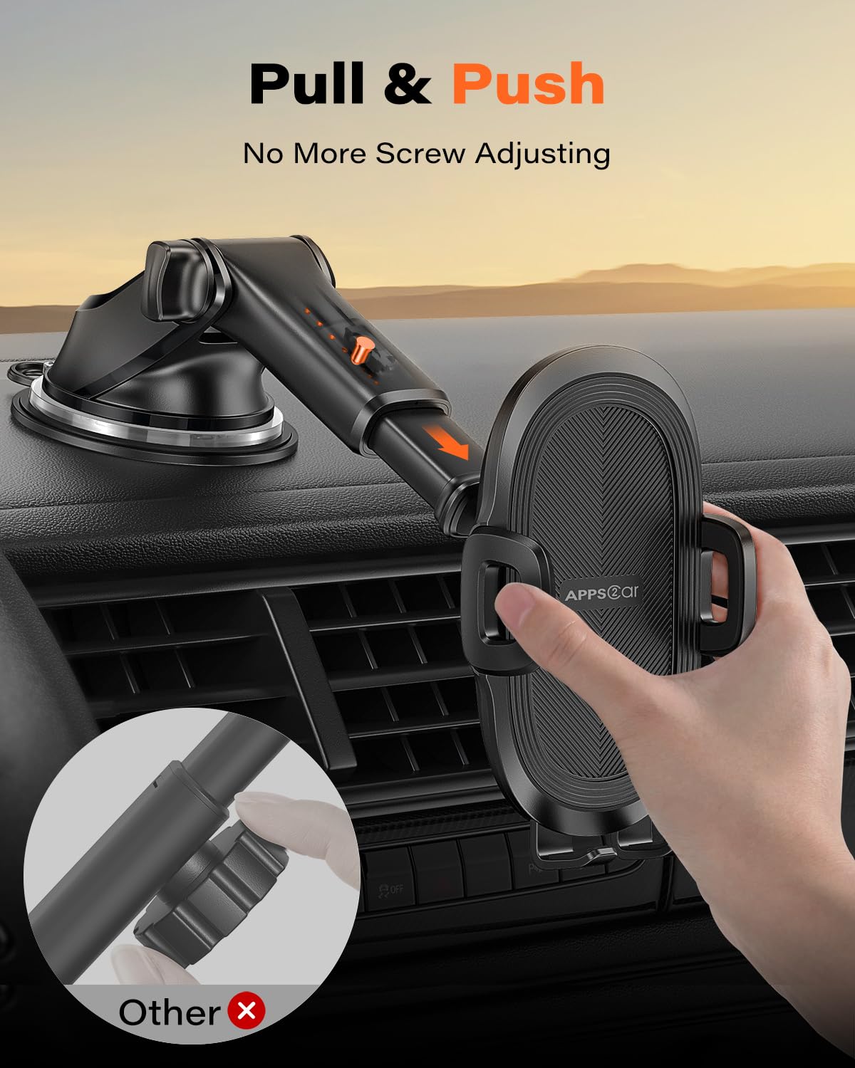 APPS2Car Car Phone Mount with Suction Cup, Universal Windshield Dashboard Holder with Sticky Gel Pad, Compatible with iPhone 17/16/15/14/13, Samsung