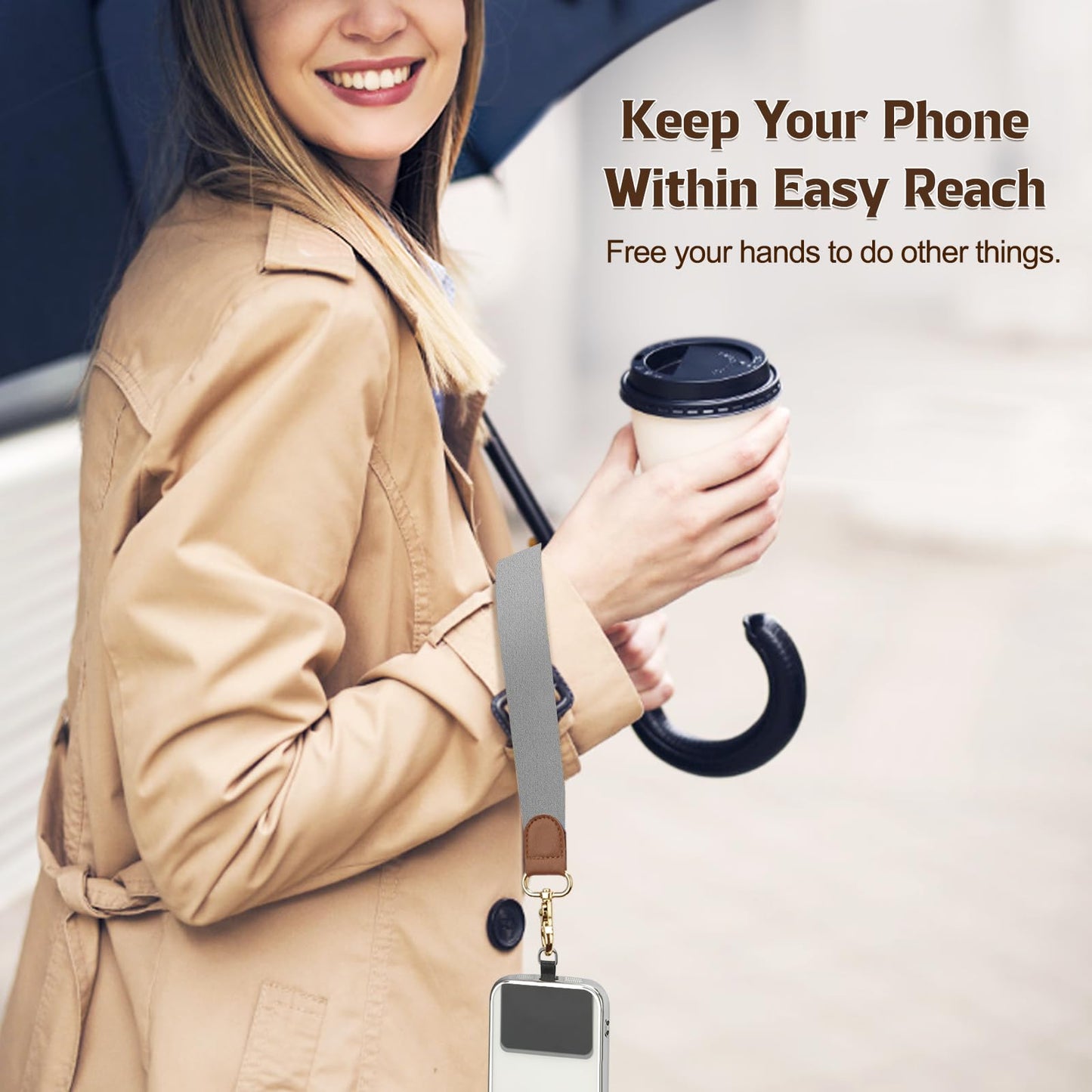 TiMOVO Adjustable Anti-Theft Phone Lanyard - Crossbody & Wrist Strap for Smartphones, Convenient Phone Chain for Hands-Free Use, Gray