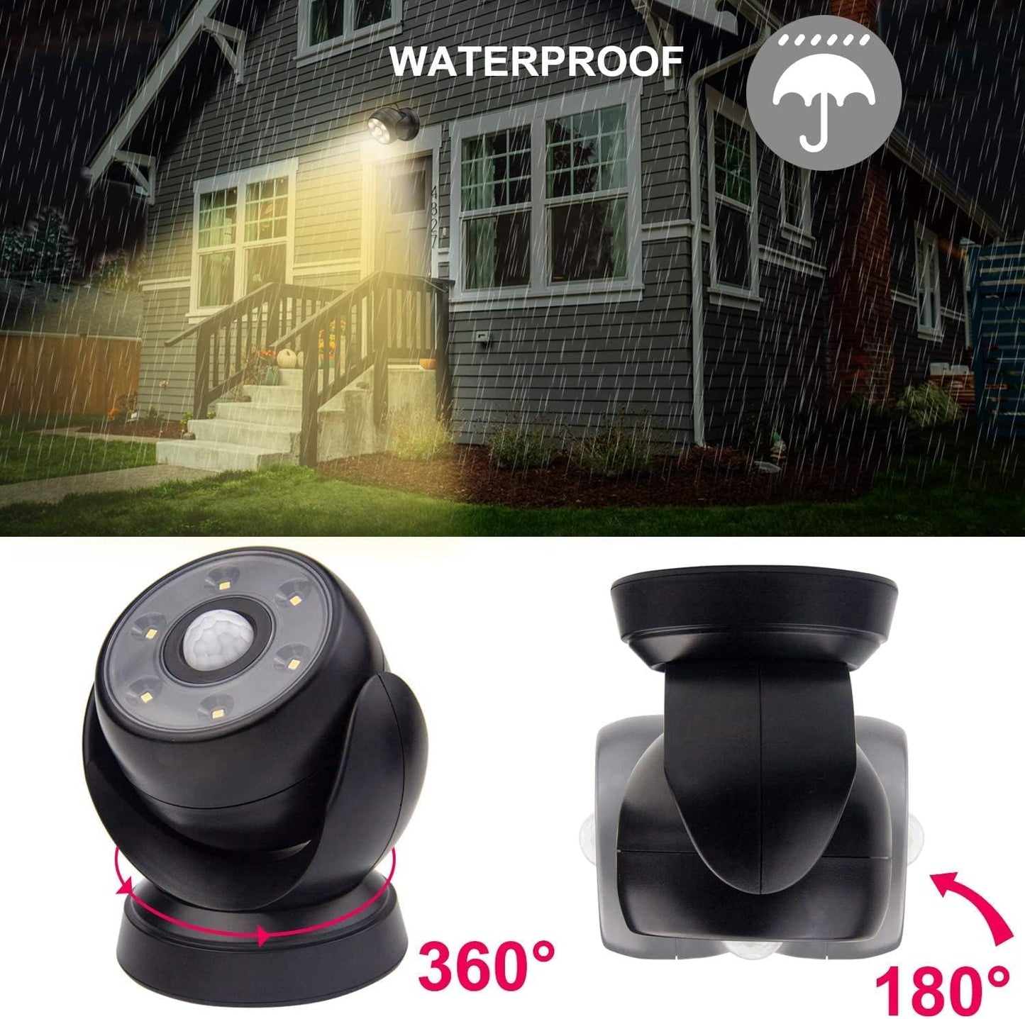 BIGLIGHT Battery Operated Motion Sensor Spotlight, Wireless LED Flood Light Indoor Outdoor, Waterproof Security Lighting, Bright Uplight for Wall