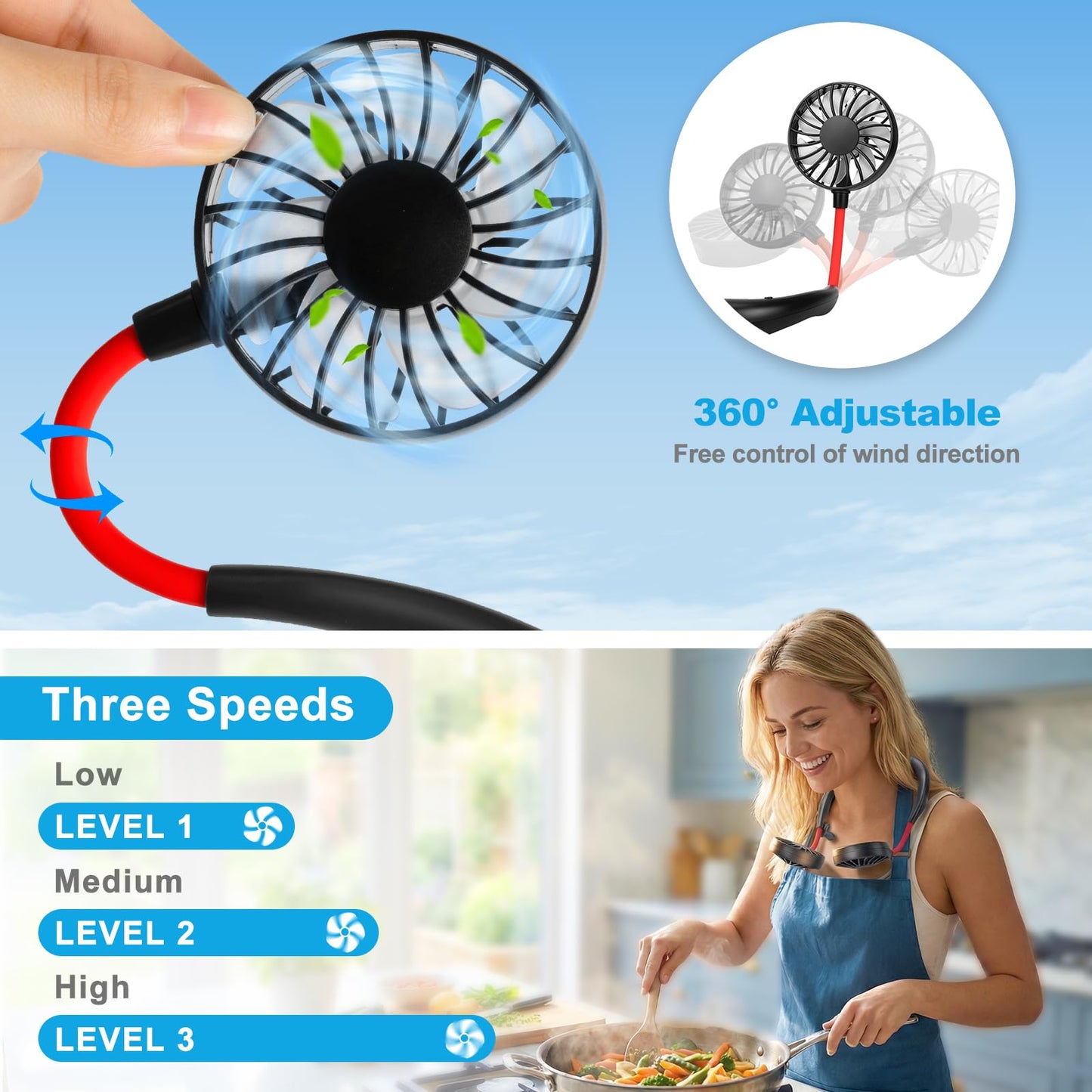 shuangjishan Neck Fan Portable Rechargeable: Personal Cooling Wearable Fan Around your Neck that Blow Cold Air for Men Women - Usb Should Fan Battery